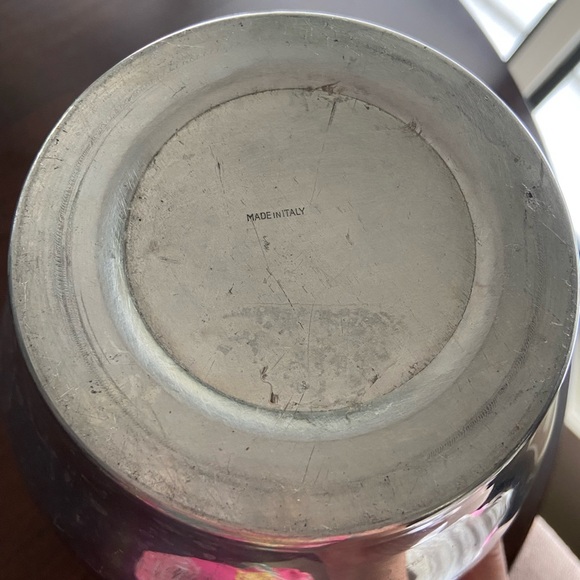 Vintage Italian Silver Tone Metal Insulated Ice Bucket w/ Lid Wood Handle Italy - Picture 6 of 8
